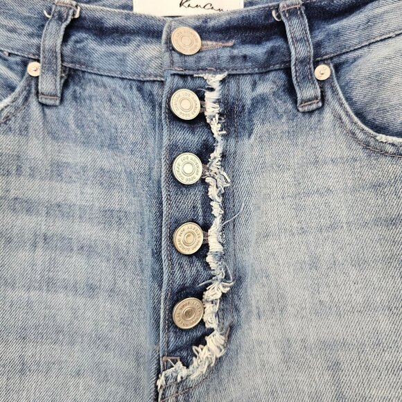 KanCan Women Sz 29 High Rise 90's Flare Distress Jean Blue Wash Denim Button Fly - Picture 3 of 11